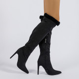 Fine heel thigh-high boots large cylinder round pointed toe sleeve lace fashion boots large size boots