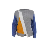 Denim knitted patchwork top
