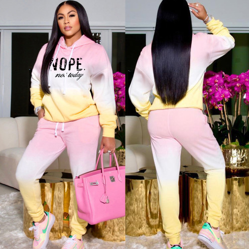 Casual gradient sports suit fashion hooded sweatshirt two-piece