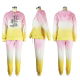 Casual gradient sports suit fashion hooded sweatshirt two-piece