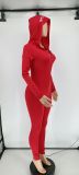 Hooded embroidered loungewear deep V sexy jumpsuit