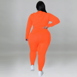 Plus size women's solid color fall hood long sleeve long pants fashion casual suit