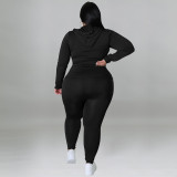Plus size women's solid color fall hood long sleeve long pants fashion casual suit