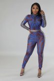 Personalized printed V-neck long-sleeved fashion casual pants set
