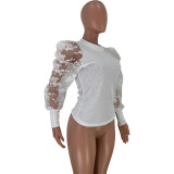 Temperament commuter thread splicing lace lace sleeve top