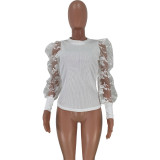 Temperament commuter thread splicing lace lace sleeve top