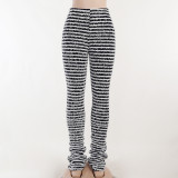 High-waisted hip-lifting casual pants woolen stripes sexy slim pants