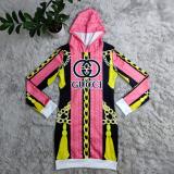 Fashion casual print colorful hooded dress