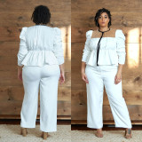 Plus size women's clothing temperament stitching mesh tops pure white suit including small ties