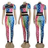 Slim fashion women's printed short-sleeved two-piece suit
