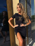 Small fresh bodycon solid color short-sleeved dress