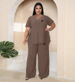 Fashion plus size V-neck two-piece with two sides tied