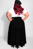 Plus size women's high waist lace-up pocket A-line skirt letter print splicing dress
