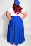Plus size women's high waist lace-up pocket A-line skirt letter print splicing dress