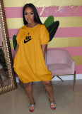 Dress bubble dress printed T-shirt lantern dress short sleeve