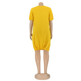 Dress bubble dress printed T-shirt lantern dress short sleeve
