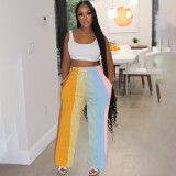Trendy women's casual pants positioning printed rainbow stripes women's pants