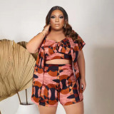 Plus size women's spring and summer new features printed casual three-piece suit
