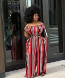 Plus size striped printed one-shoulder sexy jumpsuit