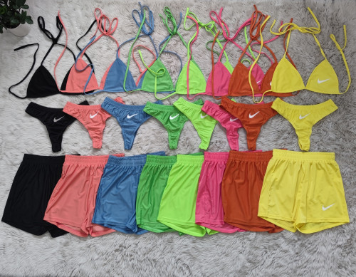 Summer ice slip solid color beach bikini swimsuit 3 sets of pure swimwear