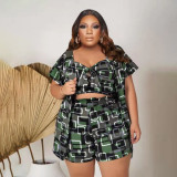 Plus size women's spring and summer new features printed casual three-piece suit