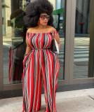 Plus size striped printed one-shoulder sexy jumpsuit
