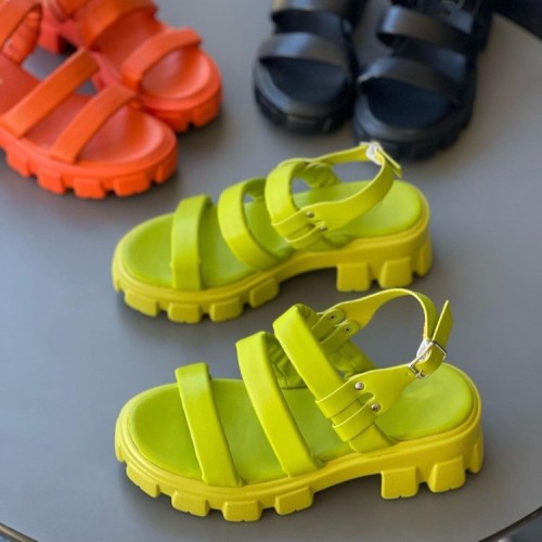 Summer new 2023 thick bottom 43 yards round head a word sandals buckle women's shoes