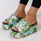 2023 summer new floral a word muffin thick bottom slippers female