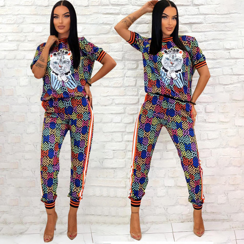 Fashion casual temperament two-piece threaded colorful collision high-quality suit