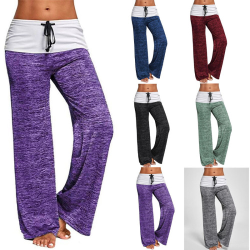 Splicing yoga quick dry sports pants female outdoor casual wide leg pants
