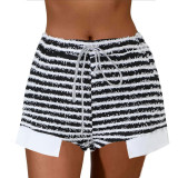 Muscle stripe drawstring high-waisted shorts