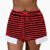 Muscle stripe drawstring high-waisted shorts