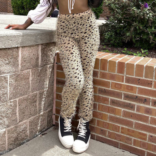Fashion leopard print tight-fitting high-waisted hip-lifting casual pants pants female
