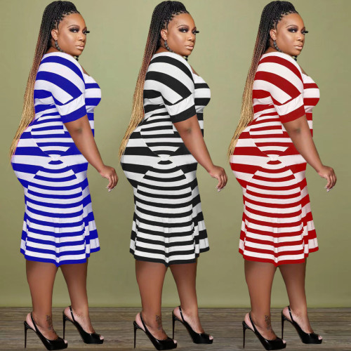 Plus size women's striped print women's dresses