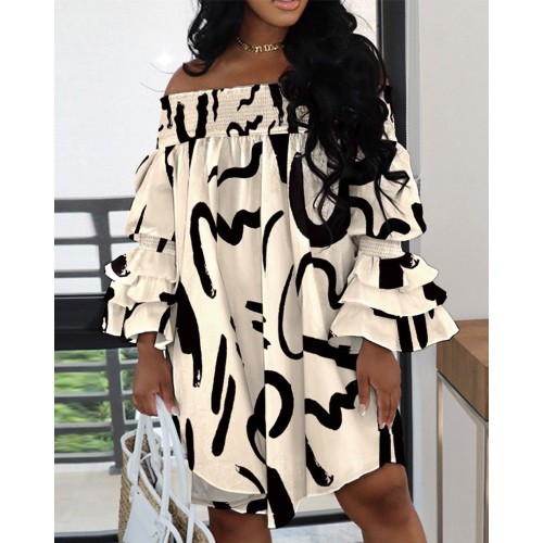 Sexy fashion dress one-shoulder printed women's skirt suit fashion casual dress