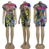 Casual multi-color printing short-sleeved suit