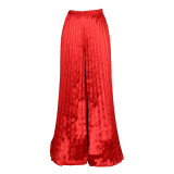 Solid color casual loose pleated wide leg pants