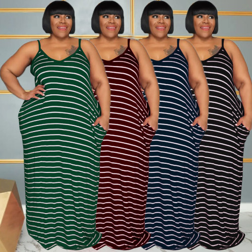 Plus size women's striped camisole dress