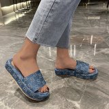 Sandals embroidered flip-flops print heightening thick bottom casual one letter sandals
