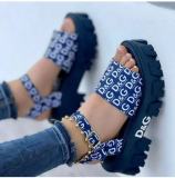 Large size women's shoes round head thick bottom flat bottom ladies a beach sandals