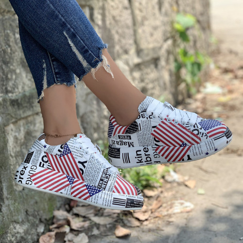 New fashion flag thick bottom lace-up sports single shoes Europe and the United States round head 43 yards couples casual shoes