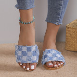 2023 summer new a round head flat bottom slippers female large size denim fringe Middle East slippers