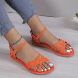 Round head flat bottom a word buckle with sandals female large size woven stitching beach Roman sandals