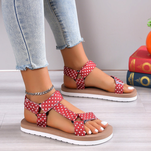 Thick bottom Velcro splicing Roman sandals large size round head casual beach sandals