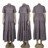 Fashion Digital Printing Casual Loose Short Sleeve Hem Dresses