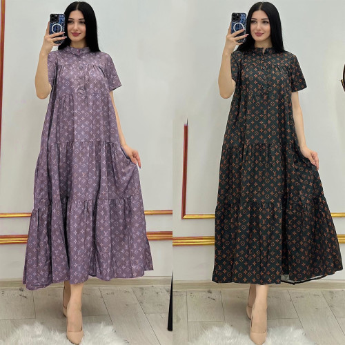 Fashion Digital Printing Casual Loose Short Sleeve Hem Dresses