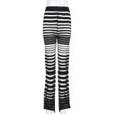 Personalized micro-lapel niche feel striped see-through casual pants