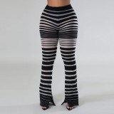 Personalized micro-lapel niche feel striped see-through casual pants