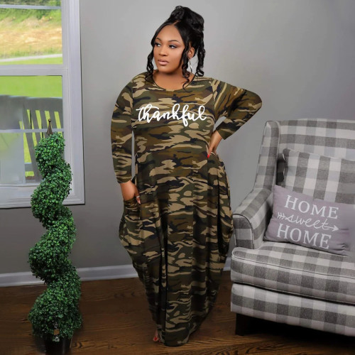 Plus Size Women's Positioning Printed With Pockets Plus Size Loose Fatty Plus Size Dresses