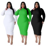 Plus Size Women's Solid Color Tight Bubble Long Sleeve Dresses